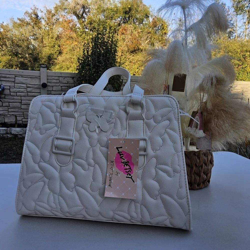 Betsey Johnson Cream Butterfly Satchel